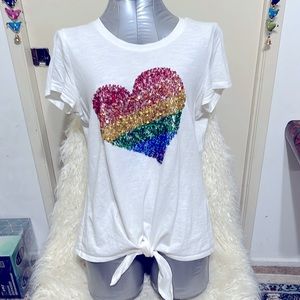 INC International Concepts Pride Rainbow Sequins Heart Tee Size M